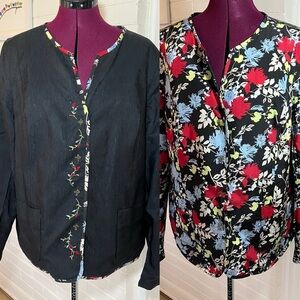 Amber Sun Reversible Jacket | Floral & Black | Beaded Buttons | XL
